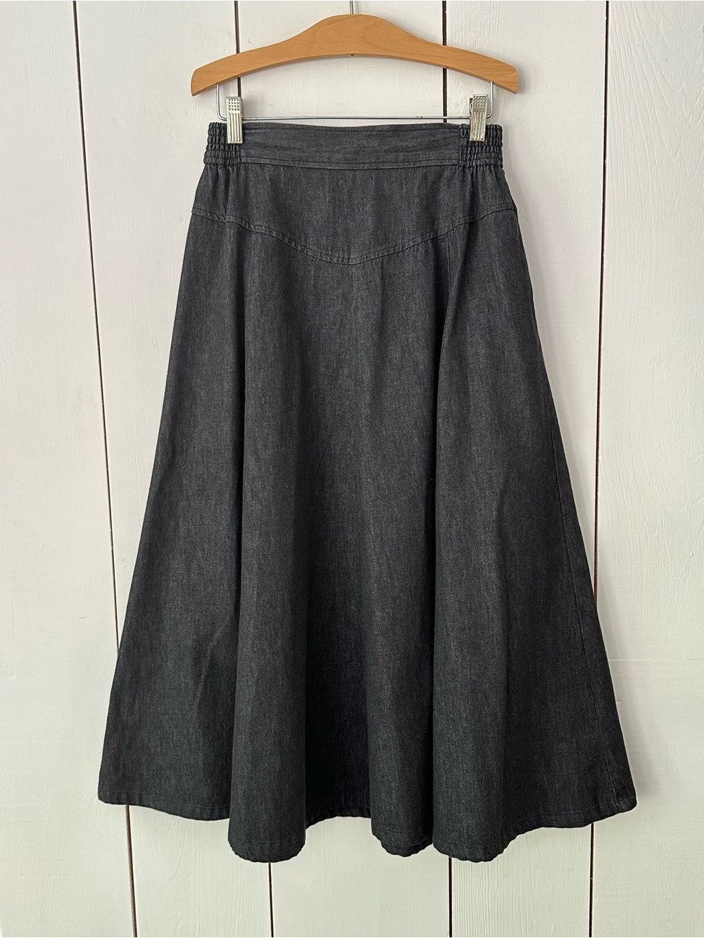 VTG Orvis Denim Maxi Skirt Sz XS 0-2 Washed Black USA Made
